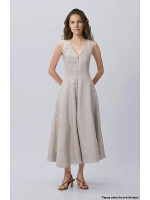 Network Beige Melange Midi Linen Dress