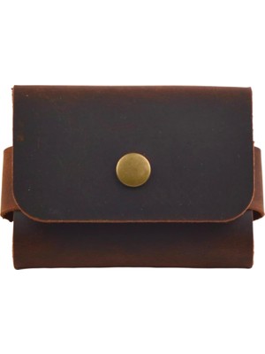 Happy Trend Deri Minimal Kartlık, Erkek & Kadın Minimalist Kartvizitlik, Tek Çıtçıtlı Şık Para ve Cüzdan, Hediyelik Ürün (Taba)