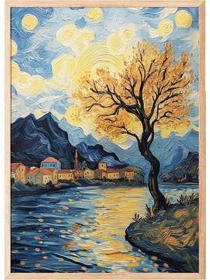 Happy Trend Ahşap Çerçeveli Tablo, Van Gogh Yıldızlı Gece Köprü Yorumu, Salon Dekoru Poster No: 108452 21 x 30