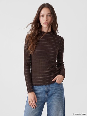 LC Waikiki Lcw Modest Sarı Dik Yaka Çizgili Kadın Body