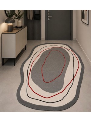 Happy Trend Baskı Pamuk Dokuma Kaymaz Taban Salon Halısı – Antre, Koridor ve Oda Için, Gri-Krem, 120 x 180