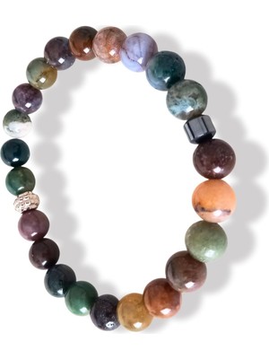 Happy Trend Hint Akik Doğal Taş Bileklik 8mm Küre Kesim – Esnek 18-19 cm – Unisex Kadın Erkek Bileklik – Meditasyon, Denge ve Hediye Için Doğal Taş Takı