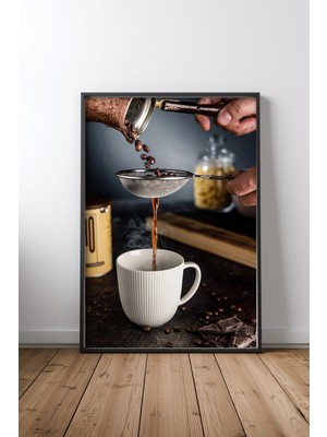 Keyf Home Cup Of Coffee Siyah Çerçeveli Mdf Tablo Poster Mutfak Duvar Dekoru Hediye