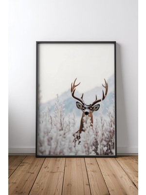 Keyf Home Curious Deer Siyah Çerçeveli Mdf Tablo Poster Salon Duvar Dekoru Hediye