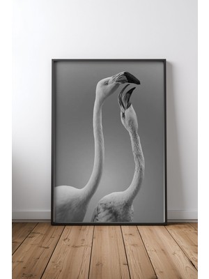 Keyf Home Flamingo Kiss Siyah Çerçeveli Mdf Tablo Poster Salon Duvar Dekoru Hediye