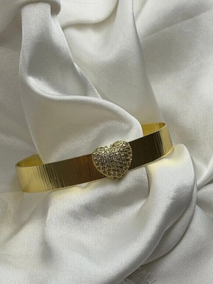 Goldensisters Jewelry Zirkon Taşlı Kalp Gold Çelik Kelepçe