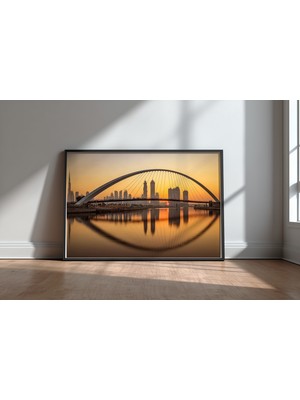 Keyf Home Dubai Water Canal Siyah Çerçeveli Mdf Tablo Poster Salon Duvar Dekoru Hediye