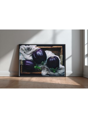 Keyf Home Eggplants Siyah Çerçeveli Mdf Tablo Poster Mutfak Duvar Dekoru Hediye