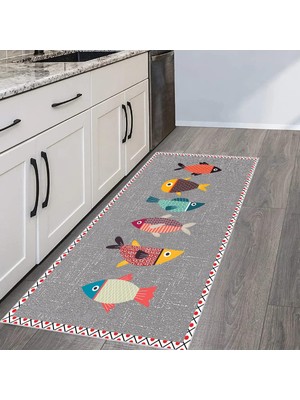 Happy Trend Dijital Baskı Yıkanabilir Kaymaz Taban Mutfak Halısı RVG2111-SM217 100X150 cm