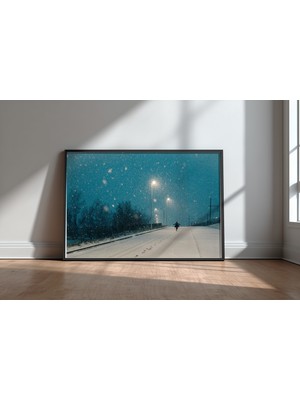 Keyf Home First Snow Joy Siyah Çerçeveli Mdf Tablo Poster Salon Duvar Dekoru Hediye