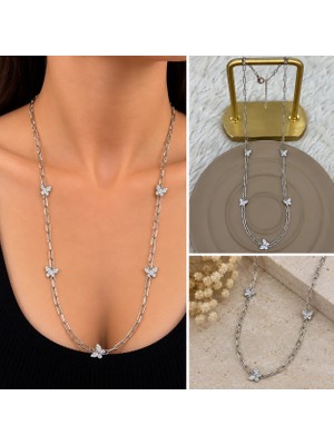 Fm 💎 Premium Parlak ve Şık ​Kelebek Model Detaylı Kadın Çelik Kolye (45 cm)