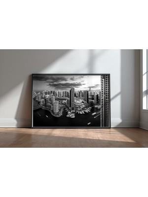 Keyf Home Dubai Marina Tasarım 2 Siyah Çerçeveli Mdf Tablo Poster Salon Duvar Dekoru Hediye