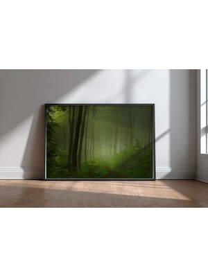 Keyf Home Forest Morning Siyah Çerçeveli Mdf Tablo Poster Salon Duvar Dekoru Hediye
