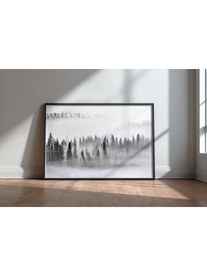 Keyf Home Foggy Forest Siyah Çerçeveli Mdf Tablo Poster Salon Duvar Dekoru Hediye