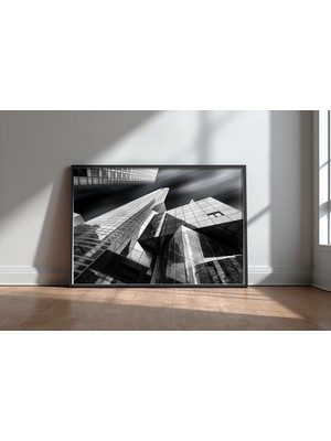 Keyf Home Glass City Siyah Çerçeveli Mdf Tablo Poster Salon Duvar Dekoru Hediye