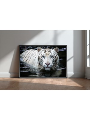 Keyf Home His Majesty White Tiger Siyah Çerçeveli Mdf Tablo Poster Salon Duvar Dekoru Hediye