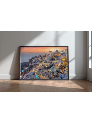 Keyf Home Oıa Siyah Çerçeveli Mdf Tablo Poster Salon Duvar Dekoru Hediye