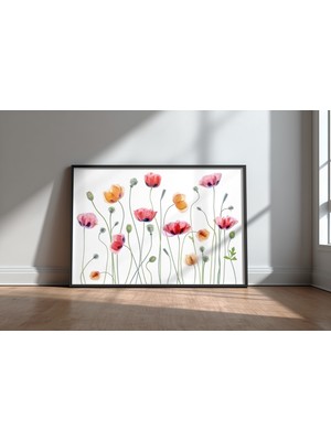 Keyf Home Papaver Party Siyah Çerçeveli Mdf Tablo Poster Salon Duvar Dekoru Hediye