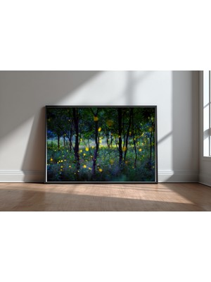 Keyf Home Magic Fireflies Siyah Çerçeveli Mdf Tablo Poster Salon Duvar Dekoru Hediye