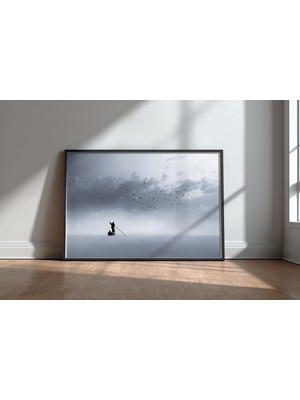 Keyf Home Lonely Boat Siyah Çerçeveli Mdf Tablo Poster Salon Duvar Dekoru Hediye