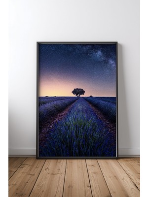Keyf Home Lavender Fields Tasarım 2 Siyah Çerçeveli Mdf Tablo Poster Salon Duvar Dekoru Hediye