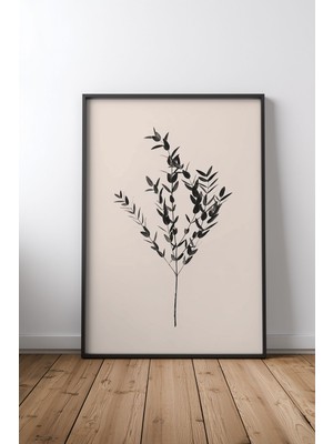 Keyf Home Inky Botanical Siyah Çerçeveli Mdf Tablo Poster Salon Duvar Dekoru Hediye