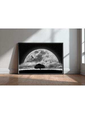 Keyf Home Full Moon Tasarım 2 Siyah Çerçeveli Mdf Tablo Poster Salon Duvar Dekoru Hediye