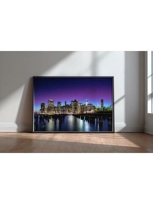 Keyf Home New York Sky Line Siyah Çerçeveli Mdf Tablo Poster Salon Duvar Dekoru Hediye