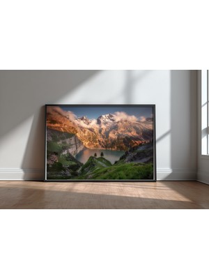 Keyf Home Oeschinensee Siyah Çerçeveli Mdf Tablo Poster Salon Duvar Dekoru Hediye