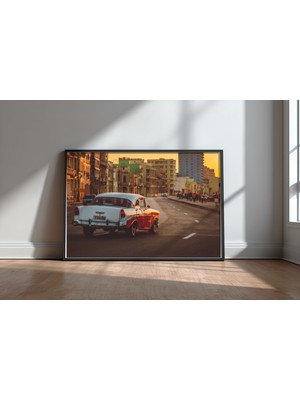 Keyf Home Habana Street Siyah Çerçeveli Mdf Tablo Poster Salon Duvar Dekoru Hediye