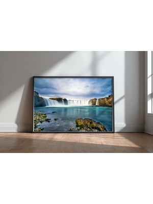 Keyf Home Godafoss Siyah Çerçeveli Mdf Tablo Poster Salon Duvar Dekoru Hediye