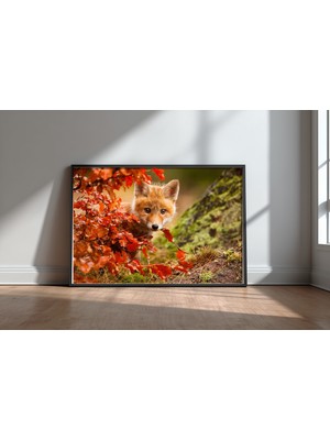 Keyf Home Fox Siyah Çerçeveli Mdf Tablo Poster Salon Duvar Dekoru Hediye