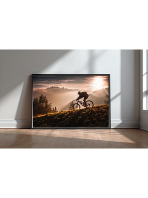 Keyf Home Golden Hour Biking Siyah Çerçeveli Mdf Tablo Poster Salon Duvar Dekoru Hediye