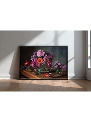 Keyf Home Pink Roses And Hydrangea Siyah Çerçeveli Mdf Tablo Poster Salon Duvar Dekoru Hediye