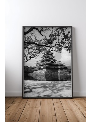 Keyf Home Matsumoto Castle Siyah Çerçeveli Mdf Tablo Poster Salon Duvar Dekoru Hediye
