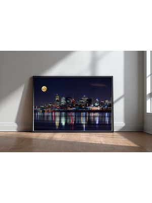 Keyf Home Montreal Night Siyah Çerçeveli Mdf Tablo Poster Salon Duvar Dekoru Hediye