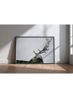Keyf Home Forest Deer Siyah Çerçeveli Mdf Tablo Poster Salon Duvar Dekoru Hediye