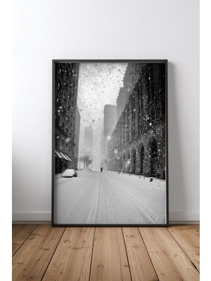 Keyf Home New York Christmas Siyah Çerçeveli Mdf Tablo Poster Salon Duvar Dekoru Hediye