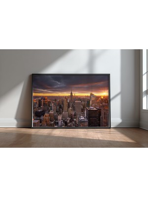Keyf Home Manhattan Panorama Siyah Çerçeveli Mdf Tablo Poster Salon Duvar Dekoru Hediye