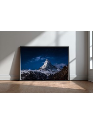 Keyf Home Full Moon At Matterhorn Tasarım 2 Siyah Çerçeveli Mdf Tablo Poster Salon Duvar Dekoru Hediye