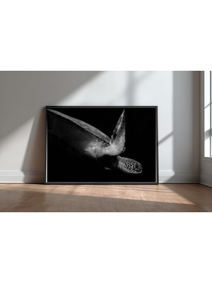 Keyf Home Sea Turtle Siyah Çerçeveli Mdf Tablo Poster Salon Duvar Dekoru Hediye