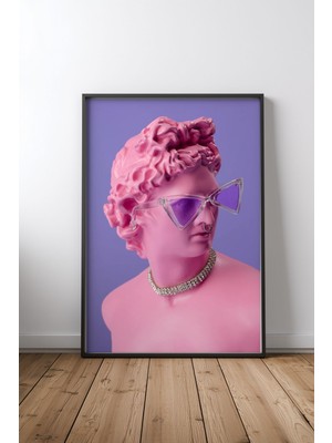 Keyf Home Pink Statue Close Up Siyah Çerçeveli Mdf Tablo Poster Salon Duvar Dekoru Hediye