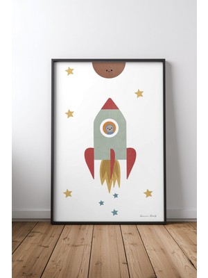 Keyf Home Solar Rocket Siyah Çerçeveli Mdf Tablo Poster Salon Duvar Dekoru Hediye