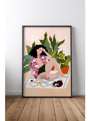 Keyf Home Sunday Pizza Siyah Çerçeveli Mdf Tablo Poster Mutfak Duvar Dekoru Hediye