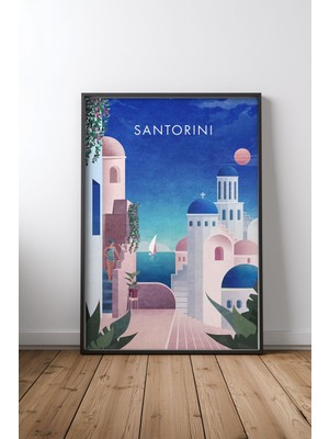 Keyf Home Santorini 1 Siyah Çerçeveli Mdf Tablo Poster Salon Duvar Dekoru Hediye