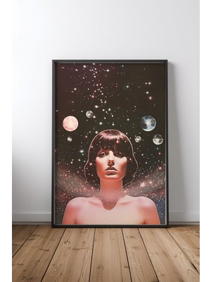 Keyf Home Space Goddess Siyah Çerçeveli Mdf Tablo Poster Salon Duvar Dekoru Hediye
