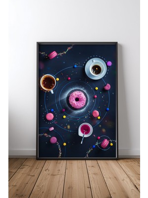 Keyf Home Space Donut Siyah Çerçeveli Mdf Tablo Poster Salon Duvar Dekoru Hediye