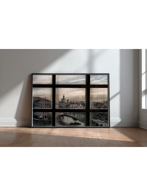 Keyf Home Venice Window Siyah Çerçeveli Mdf Tablo Poster Salon Duvar Dekoru Hediye