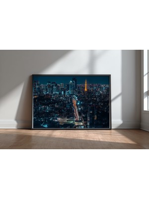 Keyf Home Tokyo Nightscape Siyah Çerçeveli Mdf Tablo Poster Salon Duvar Dekoru Hediye
