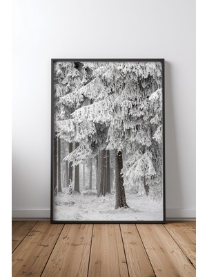 Keyf Home Winter Forest 2 Siyah Çerçeveli Mdf Tablo Poster Salon Duvar Dekoru Hediye